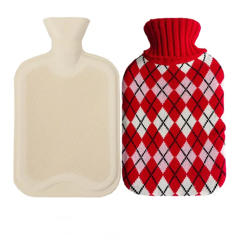 Hot Water Bag Hot Water Bottle 2 Liter with Knit Cover - Great for Cramps, Pain Relief & Cozy Nights - Water Heating Pad - Feet