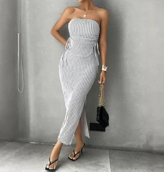 Sexy Elegant Stylish Sleeveless Backless Strapless Split Skirt Set New Fashion 2024 Summer Casual 2 Piece Sets Womens Outfits