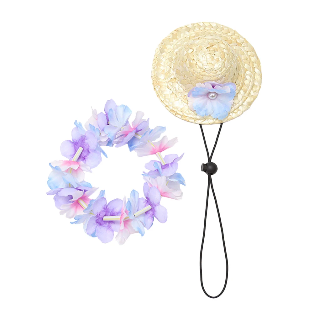 

2 Pcs Dog Straw Hat Summer Wreath Pet Visor Sombrero Beach Vacation Sunglasses Costumes Fits Most Dogs Cats