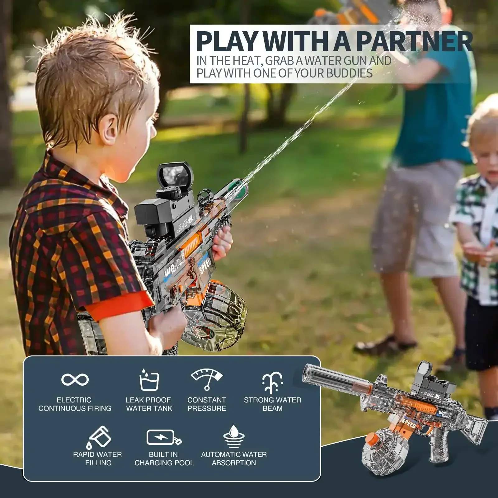 Electric Water Gun Ump45 High Pressure Powerful Water Squirt Gun with Fire Cap Outdoor Toys for Kids Boys Birthday Xmas Gifts