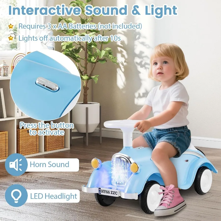 Ride On Push Car for Toddlers Retro Foot-to-Floor Sliding Car w/Steering Wheel Sound and Under Seat Storage No Batteries Ride O