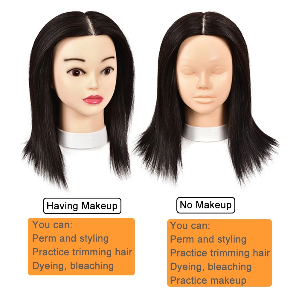 Tête de Mannequin 100% cheveux humains, tête de formation en cosmétologie pour coiffeur, peut être teinte et blanchi, apprenti de coiffure