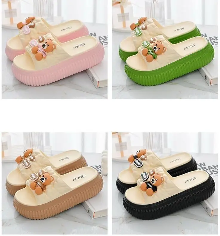 

Women's Slippers Summer Sea Beach Pool Shoes Bear Style Shoes Mid-heel Height Increase Soft Outside and Home Flip Flops