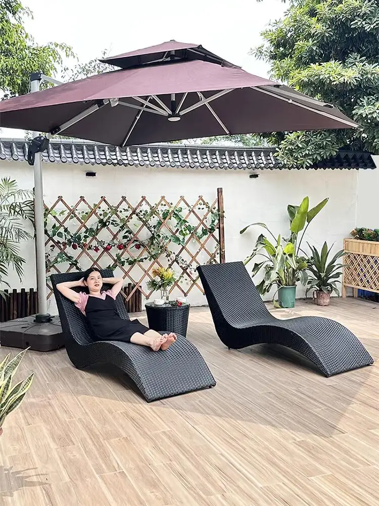 Lit de repos et chaise longue d'extérieur - Chaise longue minimaliste moderne en osier mobile pour balcon, patio, jardin, piscine et plage