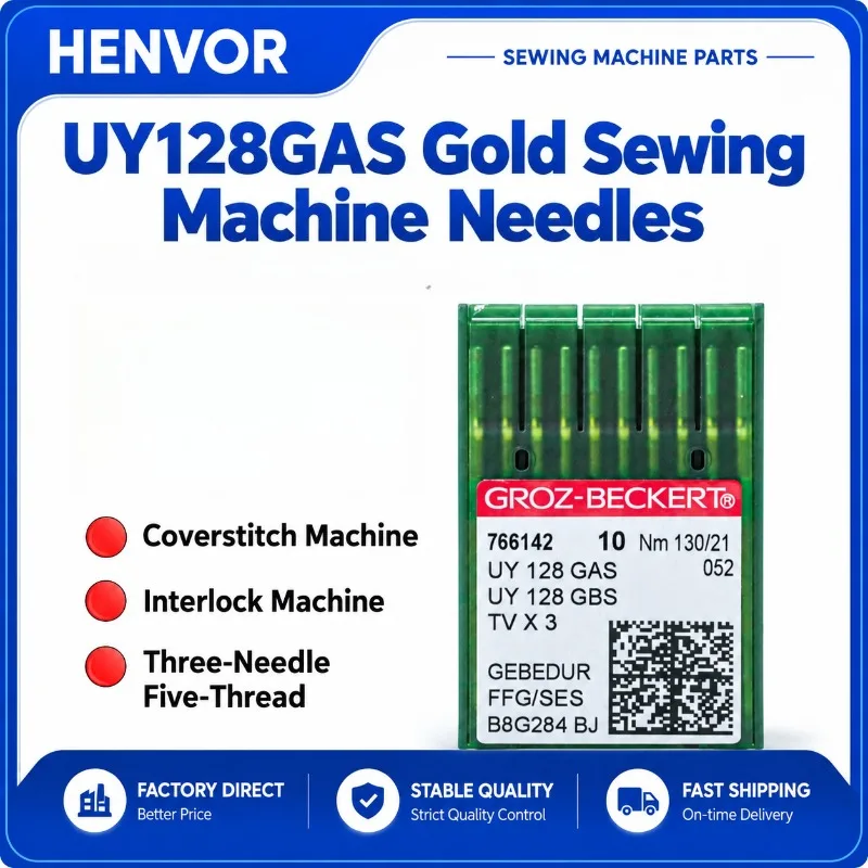 HENVOR UY128GAS Gold Sewing Machine Needles for Interlock Three-Needle Five-Thread Industrial Sewing Machine