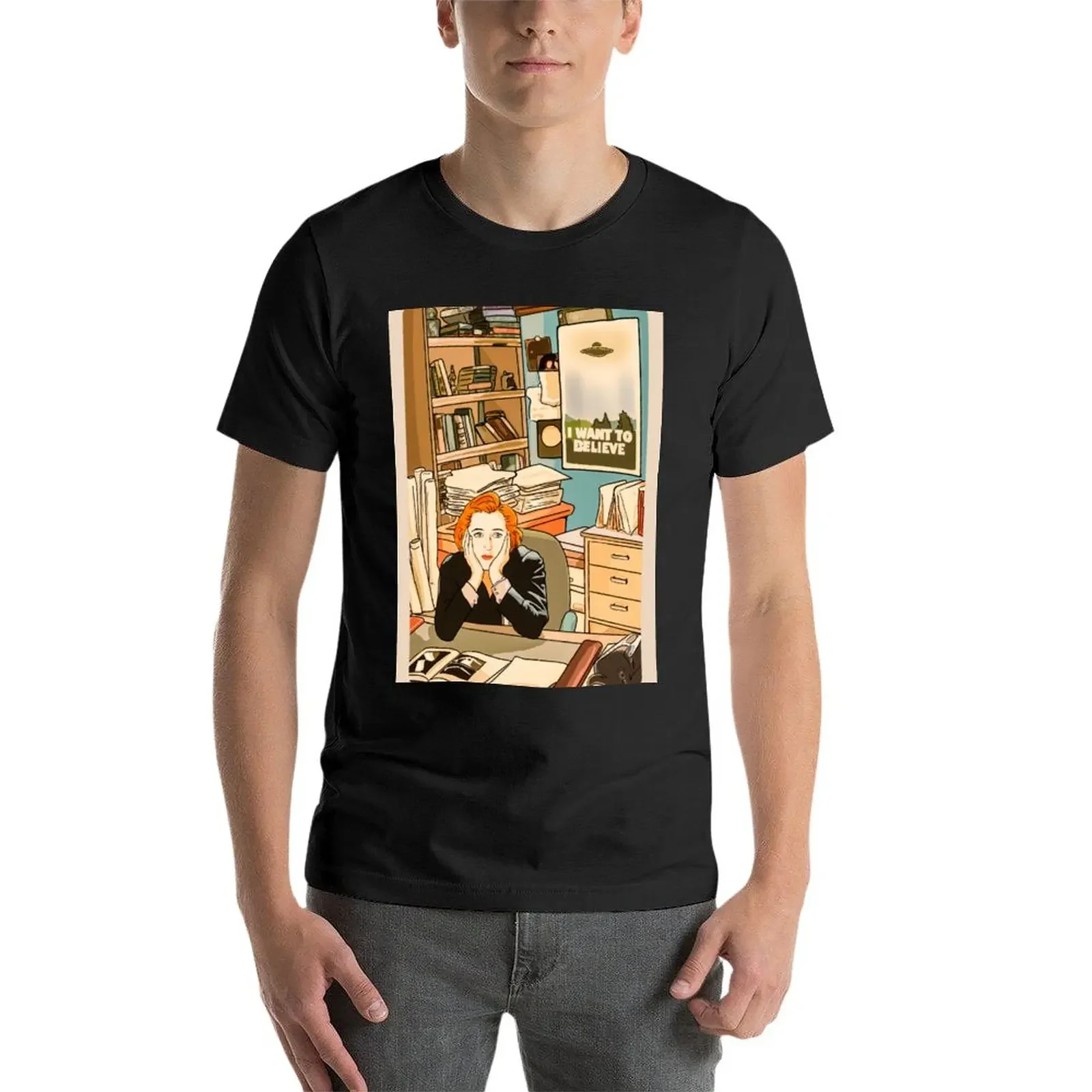 The skeptical Dana Scully in the Mulder s office The X Files T-Shirt graphics summer clothes black t-shirts for men