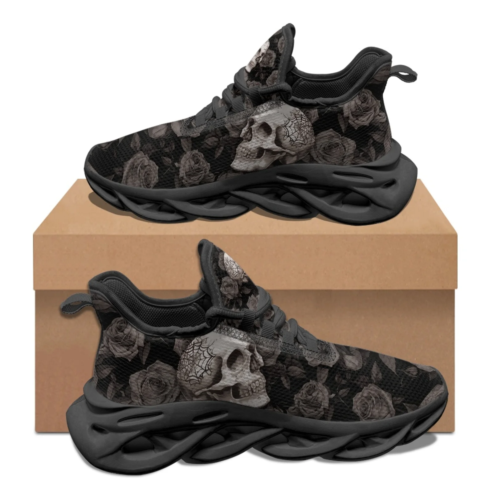 PENSTROLL Skull and Rose Lightweight Men's Running Shoes Athletic Sneakers for Teens Casual Athletic Shoes