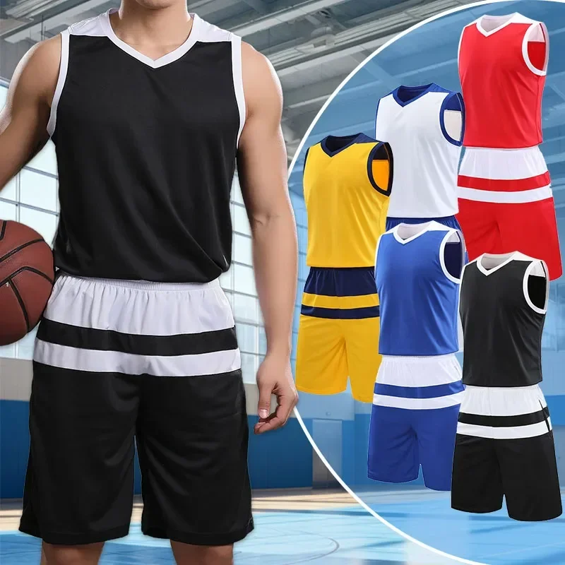 

2pcs Set Men Basketball Football Running Sports Suit Sleeveless Vest Shorts Marathon Outdoor Fitness Sweatshirt Sweatpants Kits