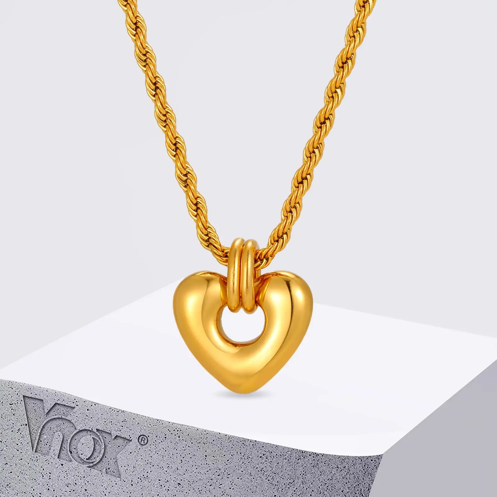 

Vnox Stainless Steel Paper Clip & Heart Pendant Necklace, Twisted Chain, Love Statement Jewelry, Valentine's Day Gift