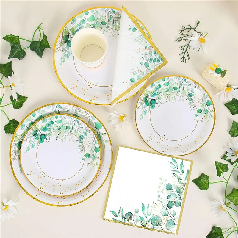 

ABWZ-Green Paper Plates Set For 48 People,Sage Green Paper Plates And Napkins Cups Set For Birthday Party Supplies,Wedding