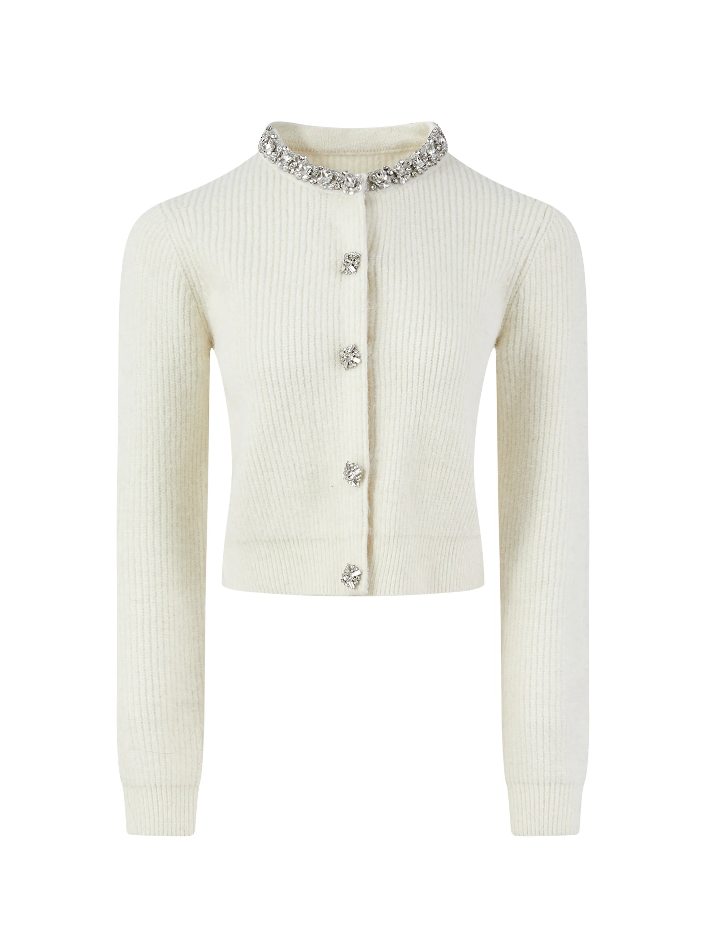 Luxury Heavy-Du Diamond Embellied round Ne Knitted Sweater Coat Women's Ele ort Outerwear Korean Sle Commute Fa...