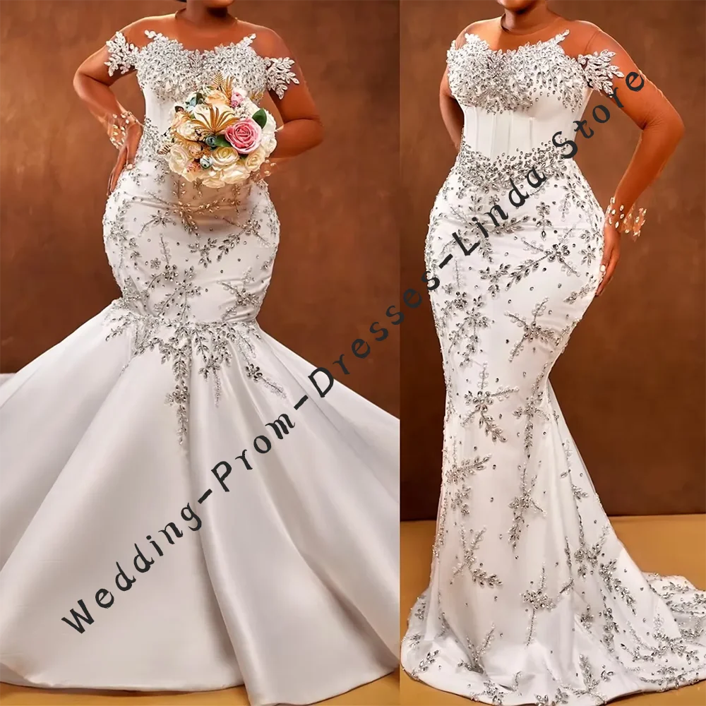 

Luxury Strapless Beading Sequined Sleeveless Mermaid Bride Wedding Dresses Bridal Gowns Customized