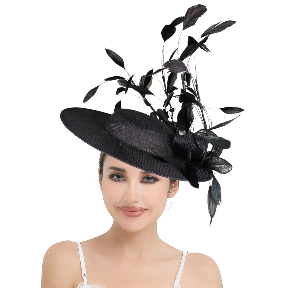 Women Bride Wedding 30CM Big Top Hat Fascinators Flower Hair Accessories Ladies Cocktail Party Chapeau Cap Formal Headpiece