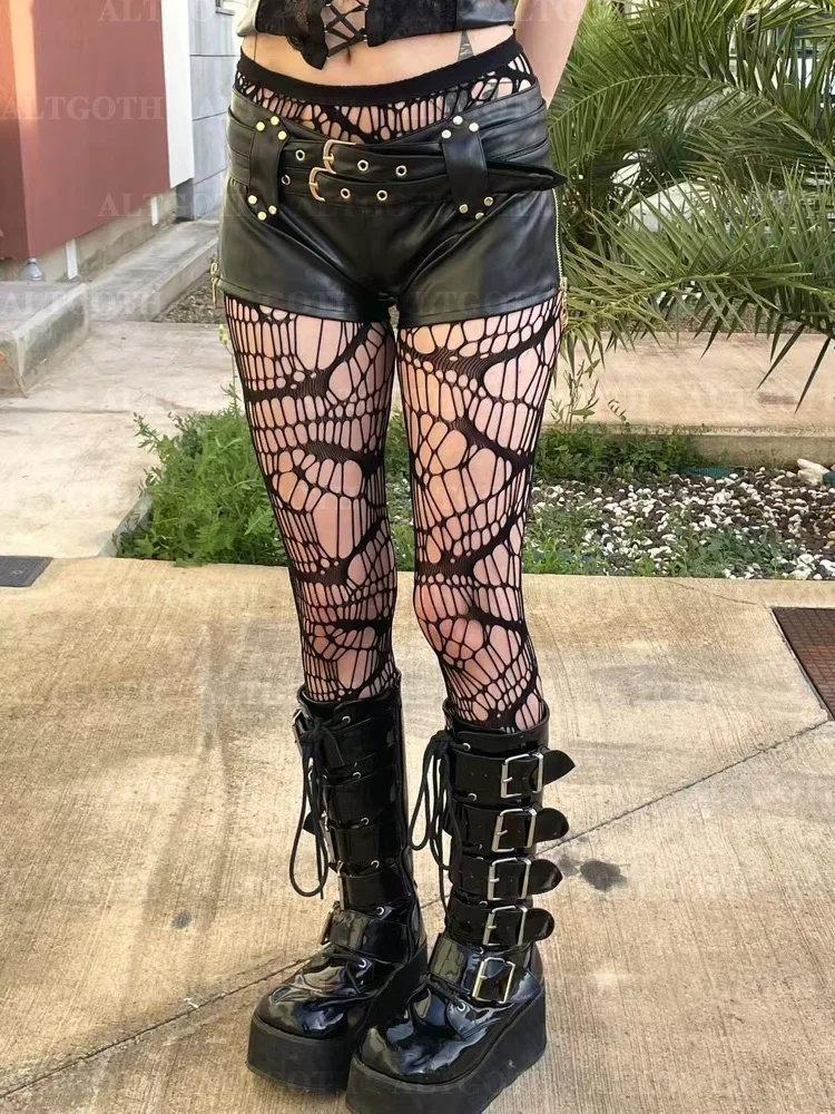 AltGoth Nightclub Streetwear Sexy Shorts Women Dark Gothic Cyber Punk Vintage Harajuku Grunge Emo Alt Zipper with Belt Shorts