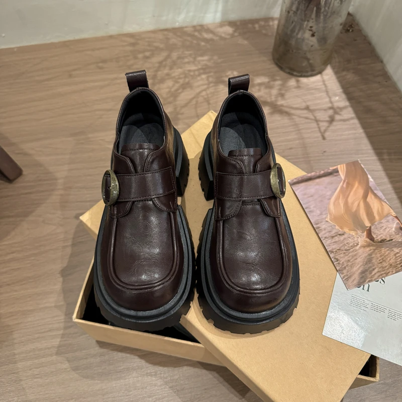 كعب مربع المتسكعون الخريف جديد جولة تو الفم العميق مشبك معدني منصة عدم الانزلاق حذاء واحد #3