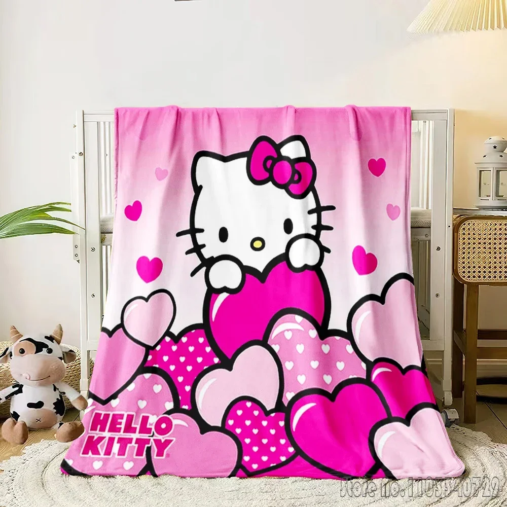 Hello Kitty Cartoon 3D Printed Home Cute Kids Blanket Throw for Bed Sofa Decor Fleece Nap Blankets Boys Girls Children Gift