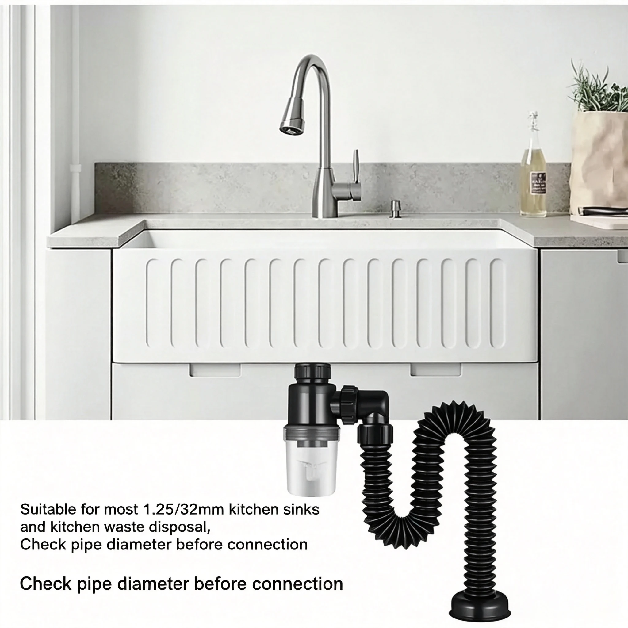P-Trap Kitchen Sink Deodorant Set, Pipeline Deodorizing Filter Sink Strainer Drain Hose Pipe, Anti-odor Plumbing Kitchen Sink Ac