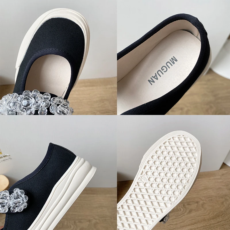 LazySeal Women Vercle Crystal Design Round Toe Casual Canvas Shoes Women's Shallow Mouth Leopard Print Breathable Flat Shoe