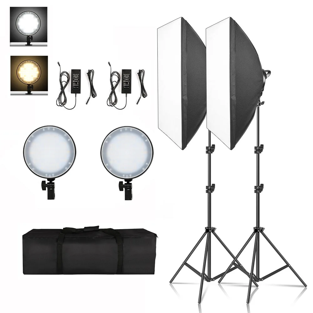 

2 Color Free Adjustable LED Softbox Lighting Kit 45W Continuous Light Box With 2M Tripiod For Photo Studio Video