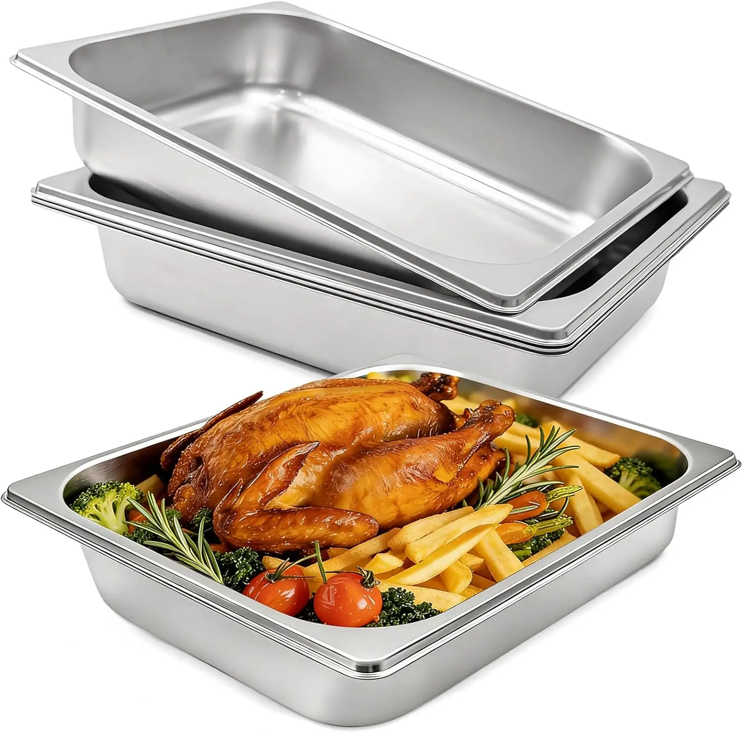4 Pcs Half Size Hotel Pan, 1/2 Size 2.5 Inch Deep Stainless Steel Steam Table Pan Half Pans for Chafing Dishes, Breading Trays f