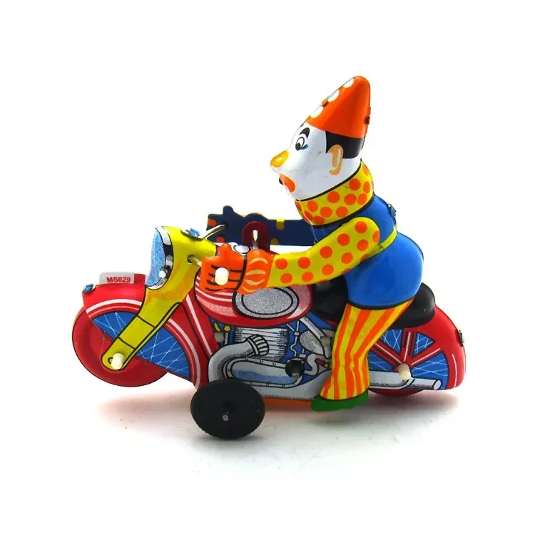 

[Funny] Adult Collection Retro Wind up toy Metal Tin clown on a moroncycle show acrobatics Clockwork toy figures vintage toy