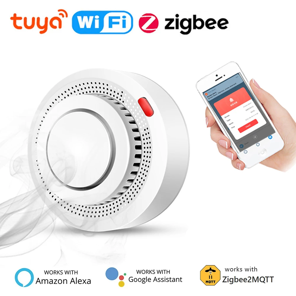 Tuya-Sensor de humo Zigbee con WiFi, protección contra incendios, Detector de humo, combinación de alarma contra incendios, sistema de seguridad