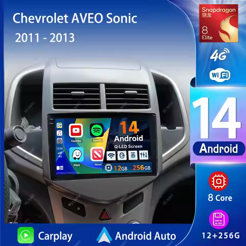 Android 14 Carplay Auto 2K Screen Car Radio Video Multimedia Player For Chevrolet AVEO Sonic 2011 - 2013 2 din Autoradio Stereo