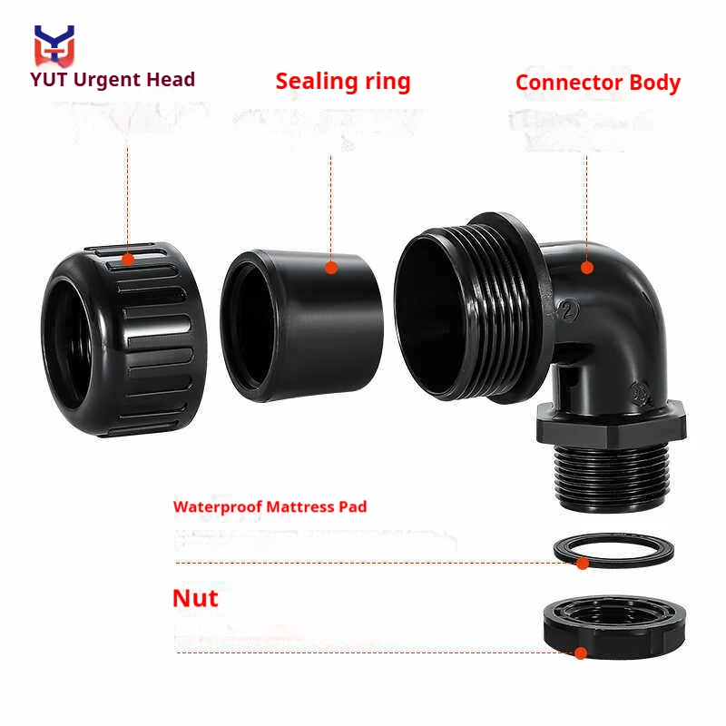 Box Pipe Coupling Nylon Plastic Corrugated Hose Waterproof Elbow Right Angle 90 Degree Lock Female Threaded Threading Pipe Joint