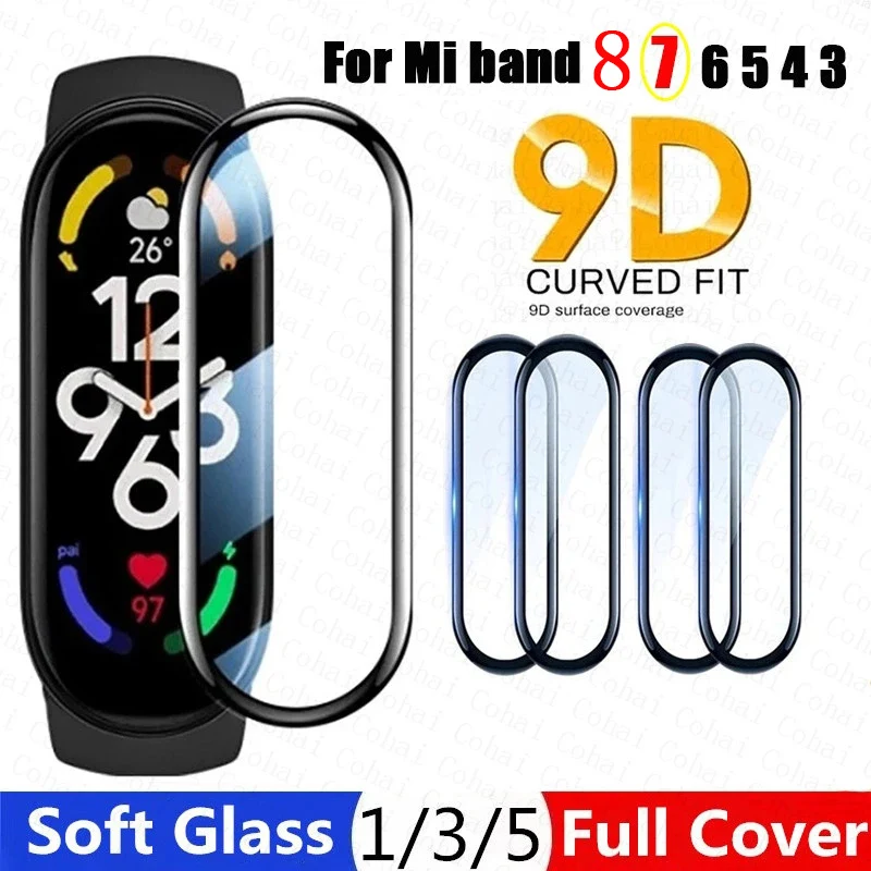 

9D Film Glass for Xiaomi Mi Band 8 7 6 5 Screen Protector Miband 6 5 4 Smart Watchband Full Protective Cover Case Strap Bracelet