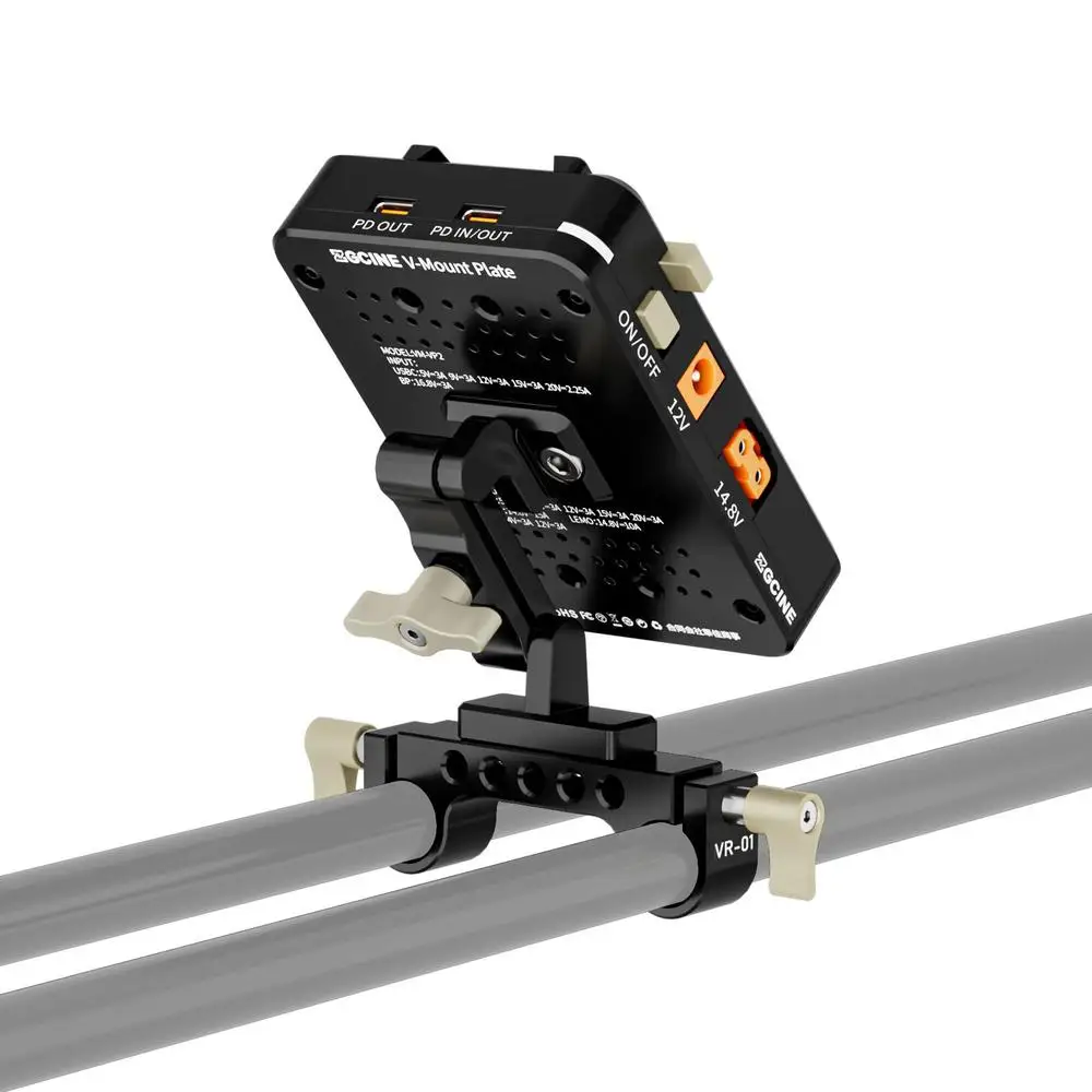 ZGCINE VM-VP2 V-Mount Battery Plate USB-C PD In/Out D-Tap LEMO DC Output 15mm Rod Clamp for Camera Monitor Video Rig
