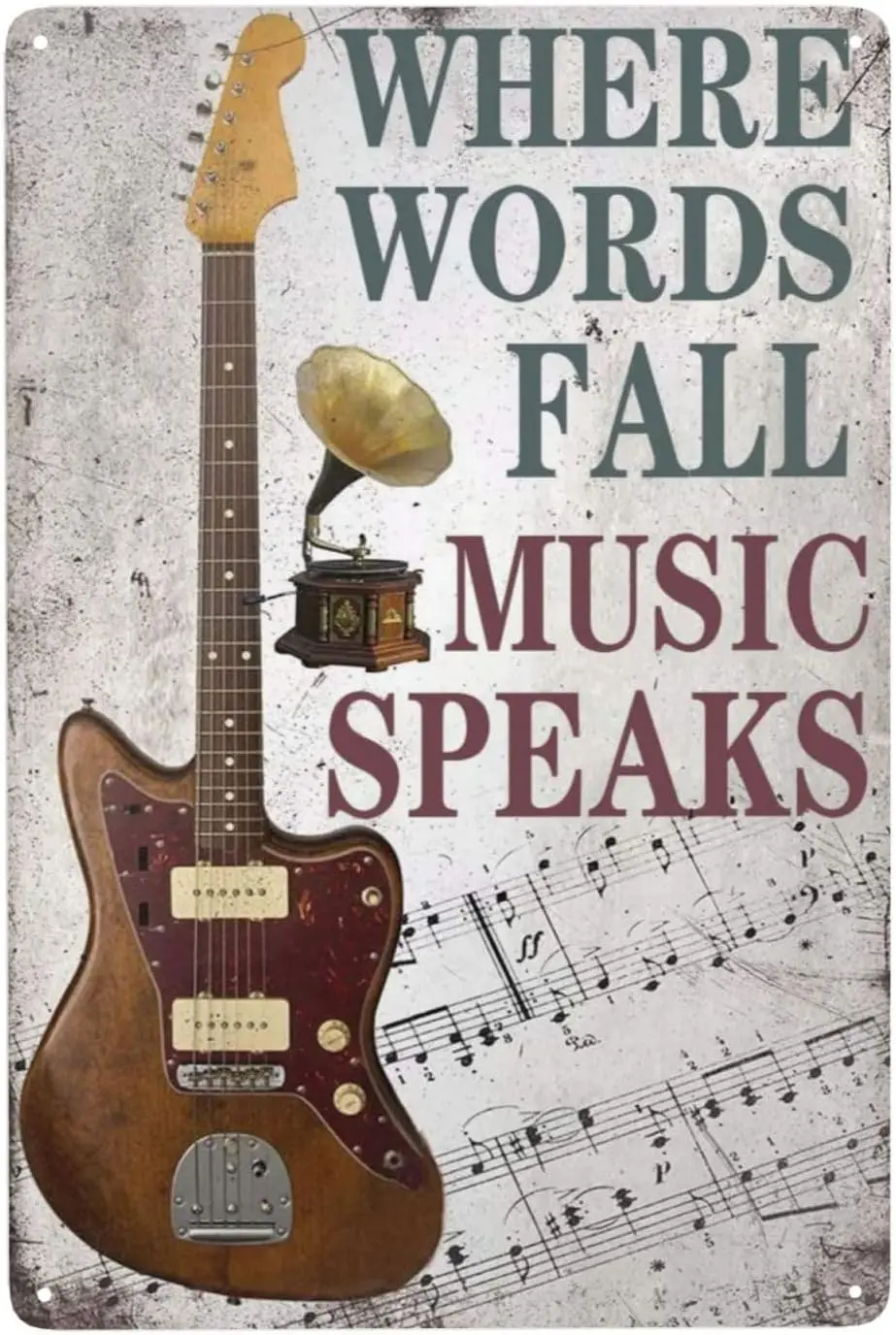 Vintage Metal Guitar Tin Sign - Where Words Fail Music Speaks -Musical Bar Pub Cafe Wall Kitchen Bathroo Poster Karaoke Retro De