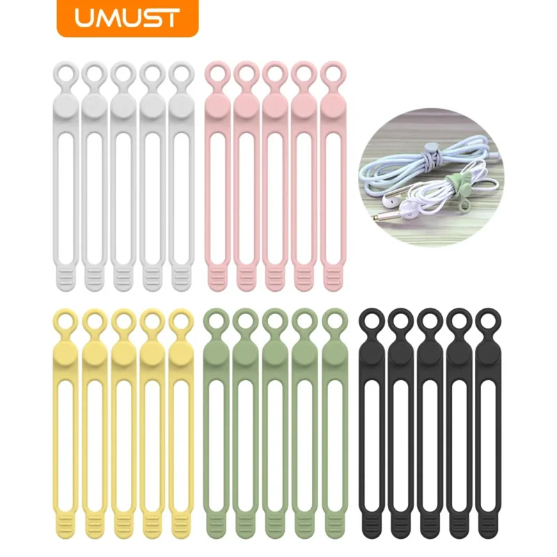 

Silicone Cable Ties Reusable, Elastic Silicone Multipurpose Wire Management for Travel/Portable/Office/Home Desk