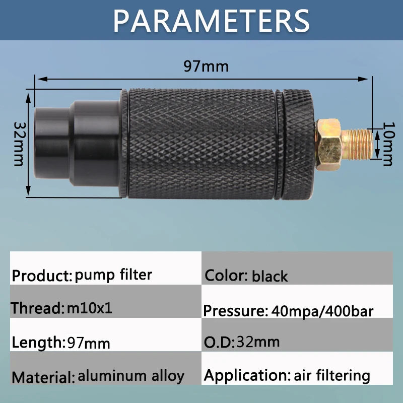 Filtro de alta pressão do compressor de ar da bomba m10x1 preto água-óleo separador de ar 40mpa 400bar 6000psi 8mm conector rápido