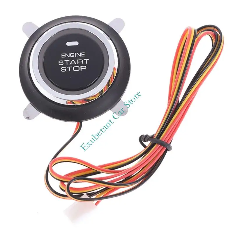 12V Engine Start Stop Push Button with 3 Wire Harness and 3 Pin for Dashboard Panel Replacement and Vehicle Wiring Projects