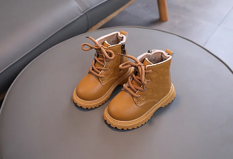 Bedruckte PU-Lederstiefel für Jungen und Mädchen, Herbst-Winter-Fleece-Kurzstiefel, rutschfeste, weiche Sohle, Freizeitstiefel, modische Kinderstiefel, Babystiefel – Detail 7