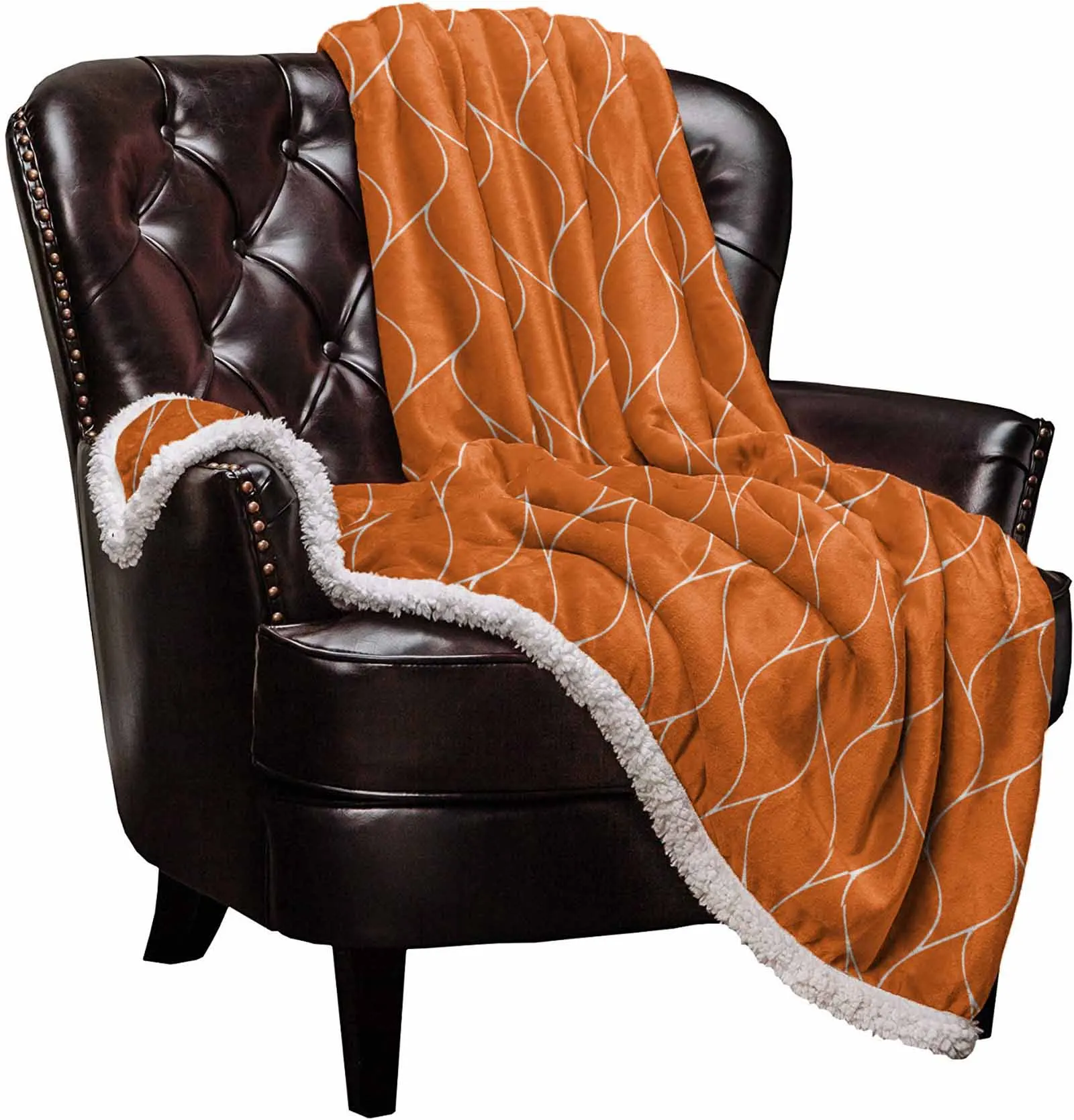 Orange Long Wave Pattern style double-layer thick winter blanket,soft and warm sheep wool crystal wool blanket,plush bed sheet