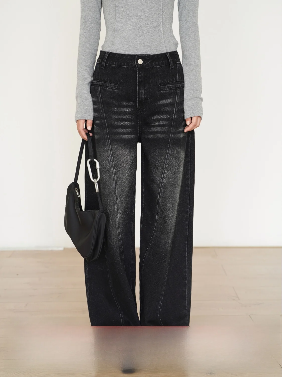 

EIGHTHMONTH прямые широкие джинсы с высокой талией, женские утягивающие брюки длиной до пола, осеннее новое поступление