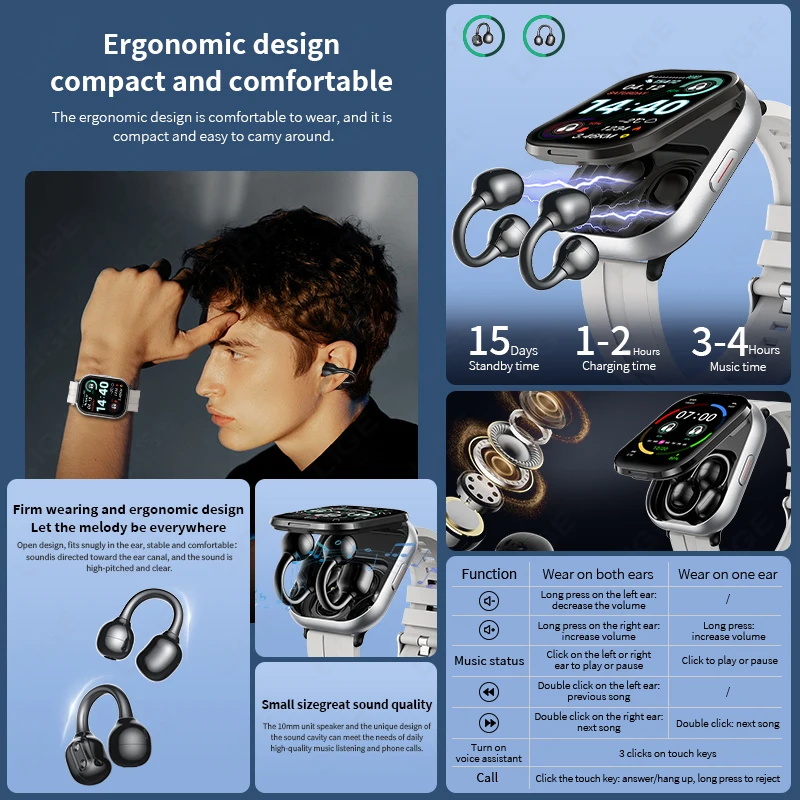 LIGE TWS 2 in 1 스마트 워치 헤드폰 스포츠 피트니스 블루투스 헤드셋 통화 시계 남성 건강 모니터 여성 스마트워치 이어버드