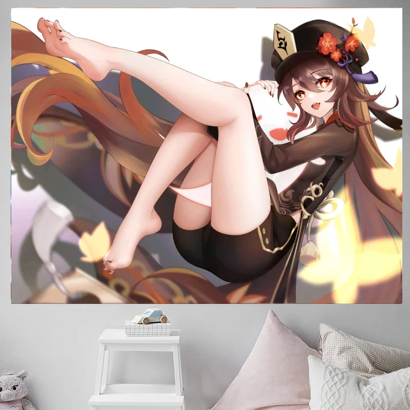 VIKAMA Niedliche Ästhetische Anime-Mädchen Wandteppich Kawaii Manga Wandbehang Schlafzimmer Wohnheim Heimdekoration – Detail 4
