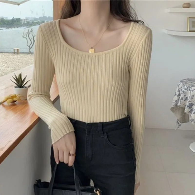 

Вязаный свитер, женские пуловеры, новый белый вязаный свитер с длинным рукавом и круглым вырезом, пуловер, женские топы, свитера, женская одежда 2025 Q801