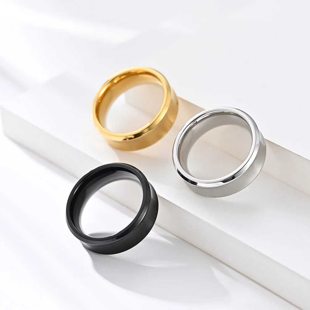 8mm Men's Wedding Band Rings Black Groove Beveled Edge Engagement Ring Valentine Party Gift Anniversary Rings For Women Jewelry