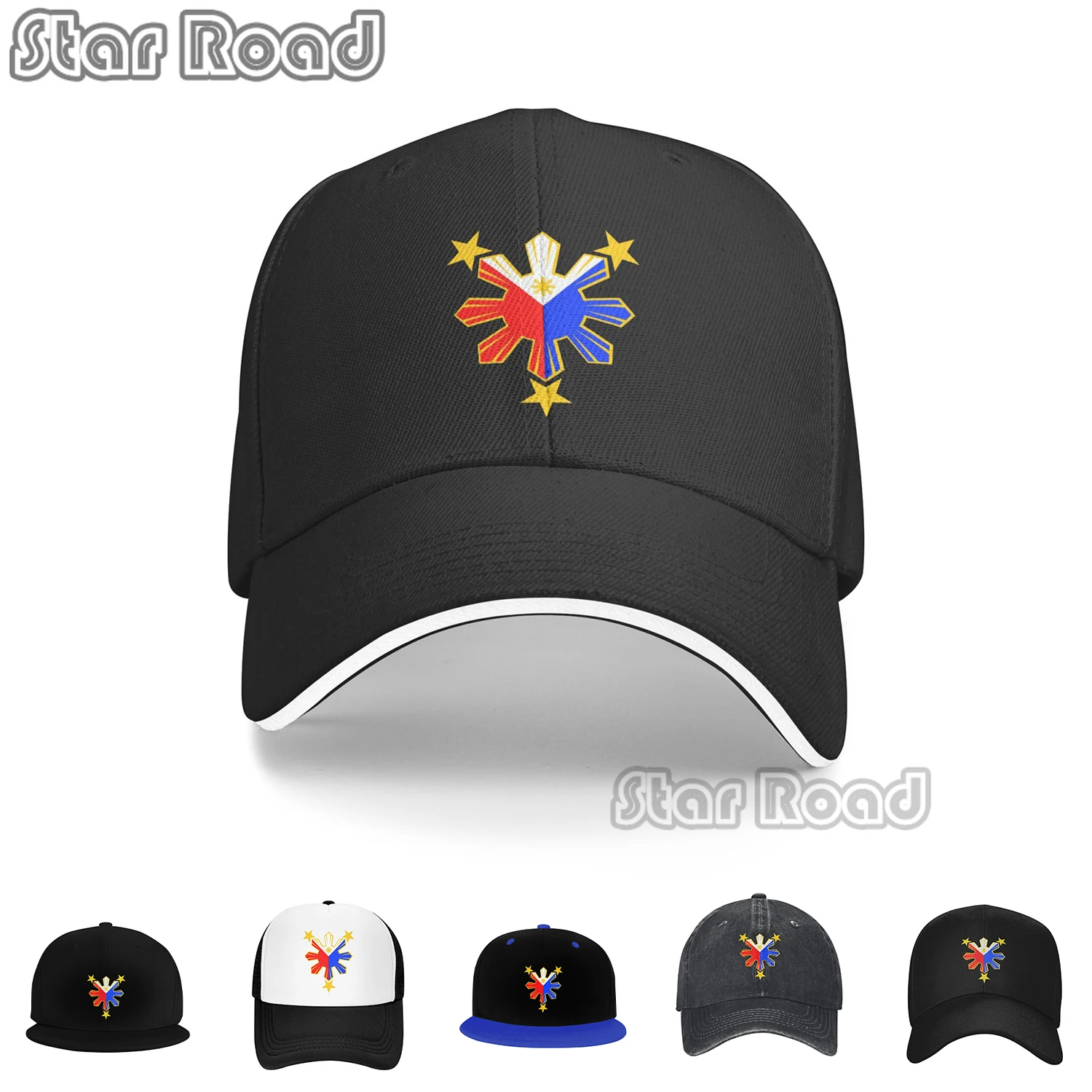 

2024 Summer New Arrival Pinoy Filipino Flag Stars Trucker Hat Baseball Cap Adjustable Sandwich Hat for Unisex