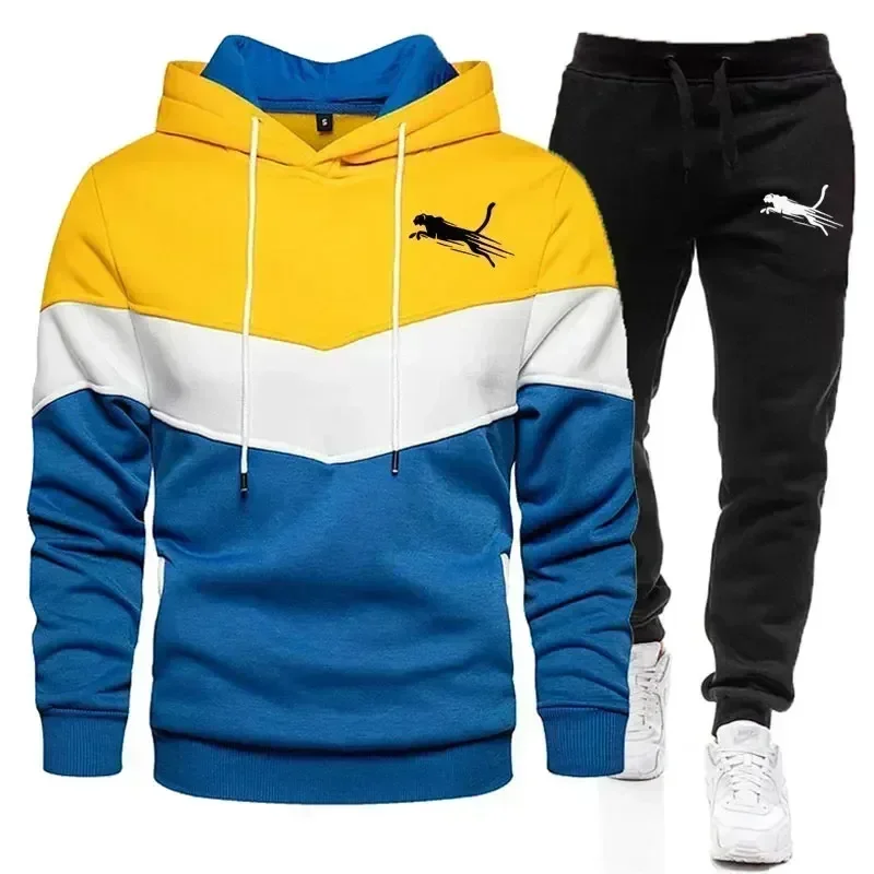 

Men's Casual Sports Tracksuit Hoodie and Sweatpants, Men's Everyday Three-Color Hooded Set, 2025 New Autumn and Winter Men's Set