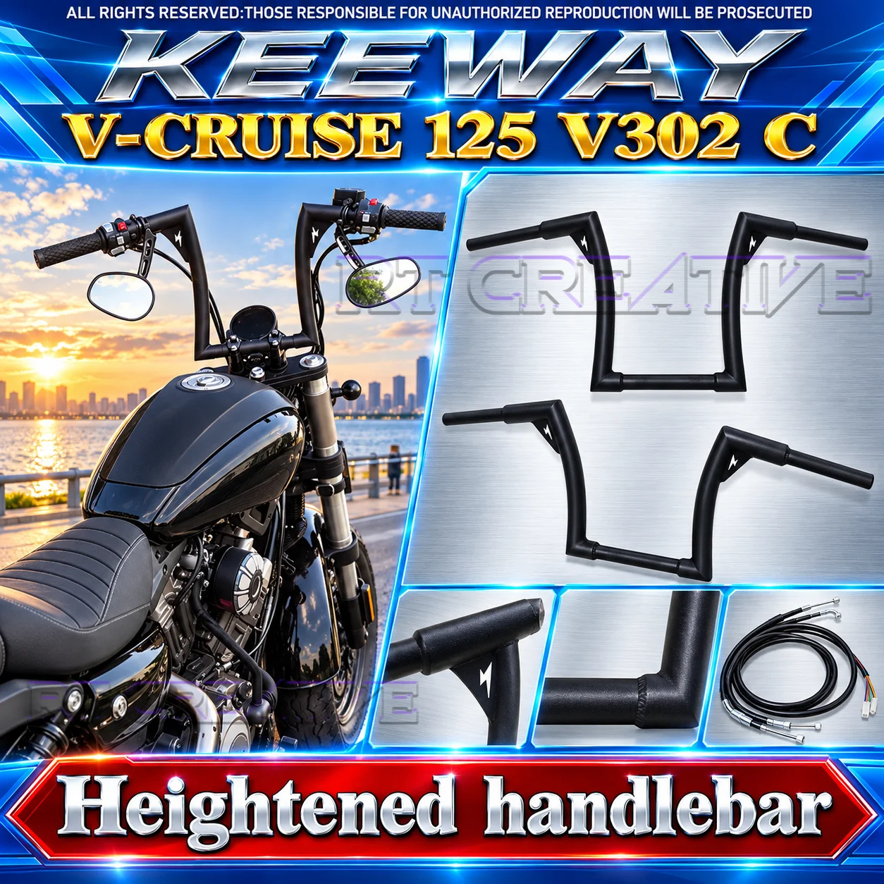 Modified Retro Wide Steering Handlebar For Keeway V302C V Cruise125 Cruiser Custom Look