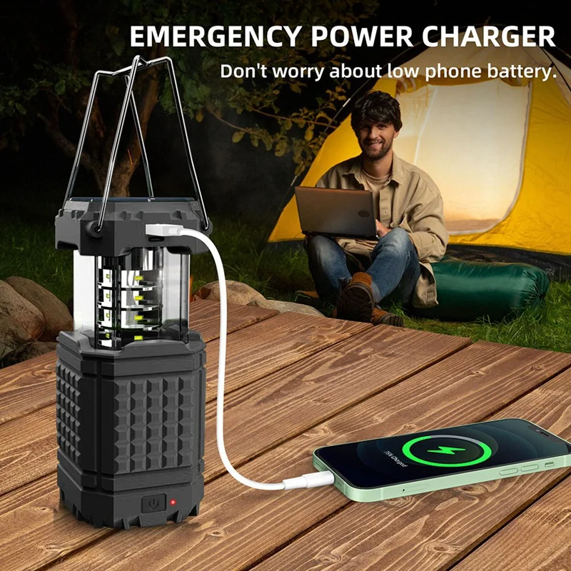 1 PCS Camping Lantern Rechargeable Solar Lanterns Lights ABS Battery Powered LED For Power Outages