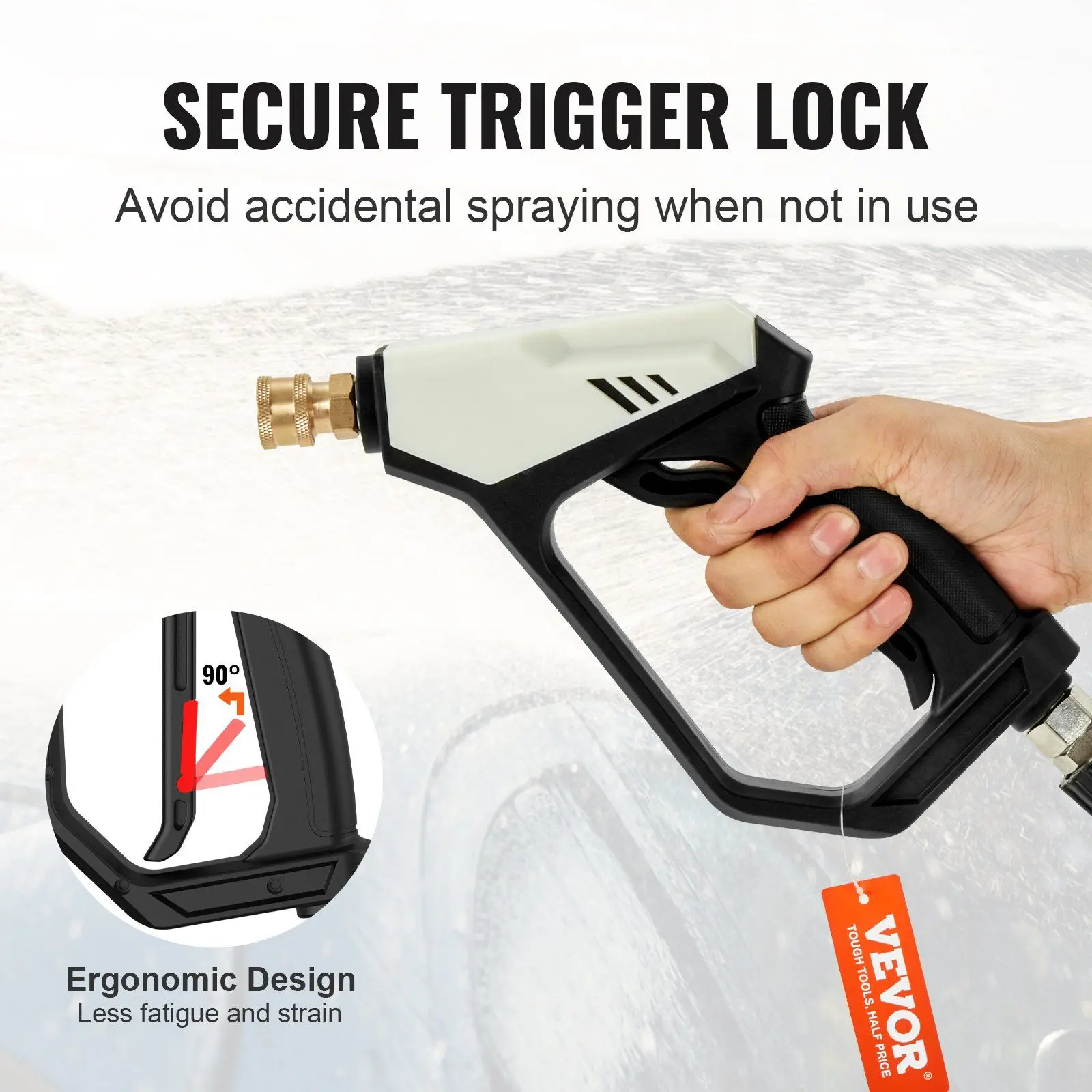 Short Pressure Washer Gun, 5000 PSI High Power Washer Spay Gun, M22-14 mm / M22-15 / 3/8'' Inlet & 1/4'' Outlet Hose Connector