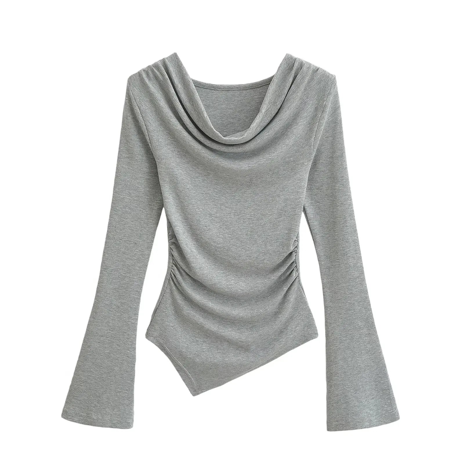 American Sle Spicy Girl Asymmetric Bell Sve T-irt Women Pure Desire Ant Waist Pleated Swinging Collar under irt