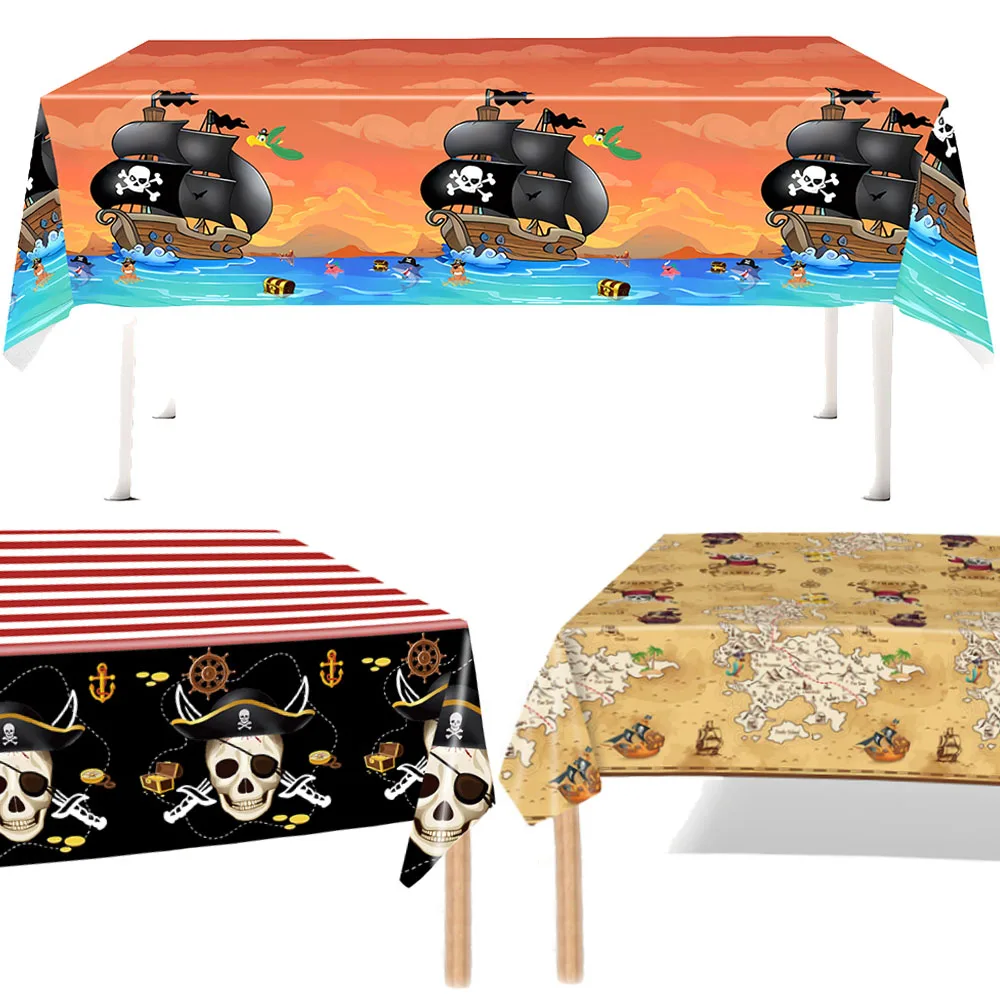 Pirate Themed Tablecloth Plastic Disposable Table cover Rectangular Table Decoration Boys Kids Pirate Birthday Party Supplies