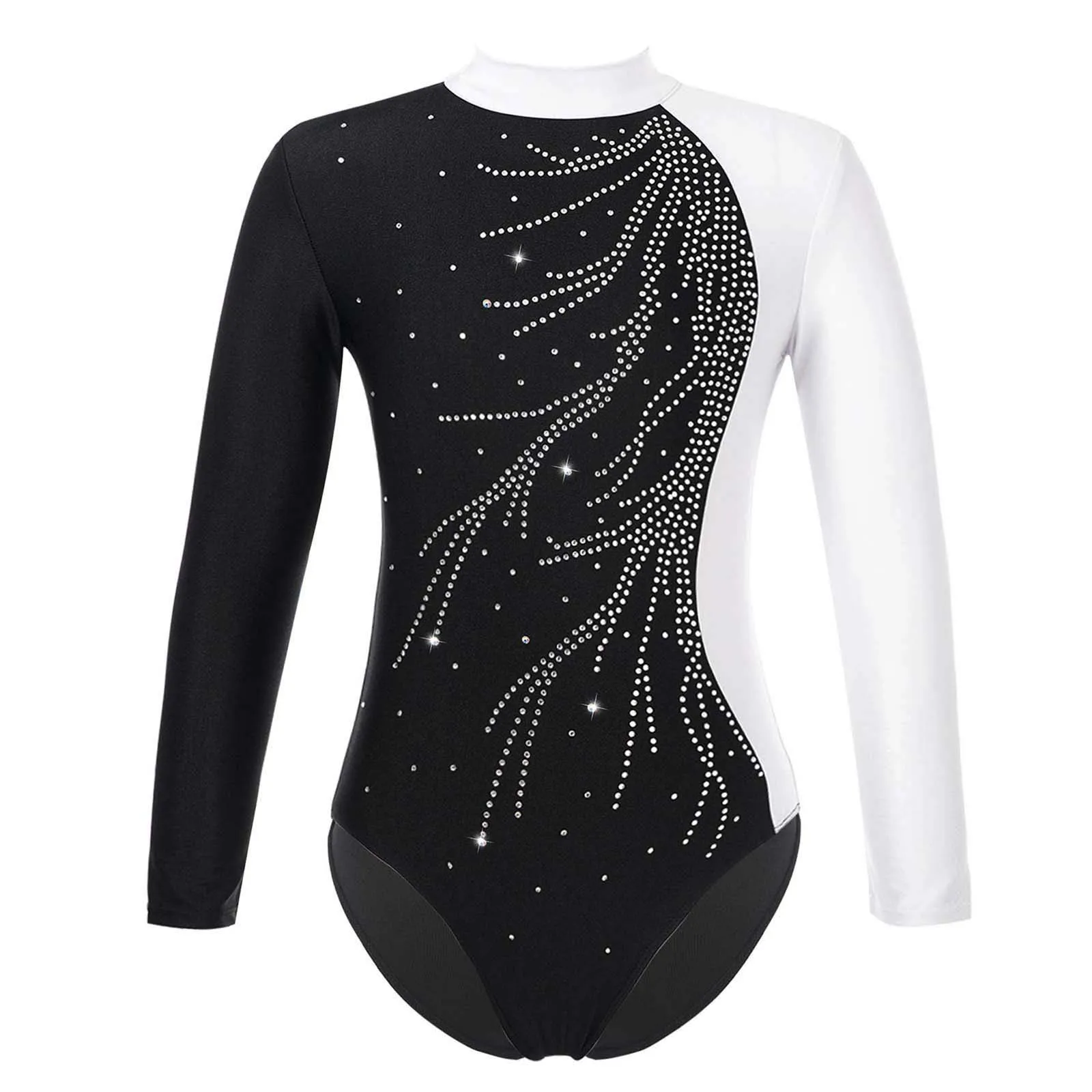 Girls Gymnastic Figure Ice Skating Outfit Set Long Sleeve Shiny Leotard Short Hair Band Ballet Dance Bodysuit Jumpsuit Sport Set