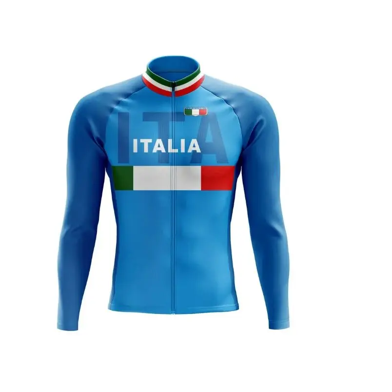 ITALIA TEAM BLUE Retro Classic Men Spring Summer Cycling Jerseys Long Sleeve Racing Bicycle Clothing Maillot Ropa Ciclismo